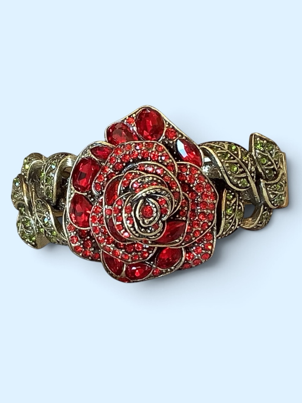 Heidi Daus Gold Statement Bracelet With Swarovski Crystals in Red & Green. NWOT
